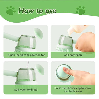 6-Piece Pet Grooming Set – Includes Dog Bath Brush with Shampoo Dispenser, Cat Chin Cleaner, Toothbrushes & Glove Massage Brush for Dogs and Cats (Green)