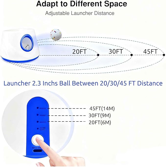 Automatic Dog Ball Launcher, Dog Ball Throw Launcher, 3 Adjustable Distance 20-45FT, with 6 2.3-inch ETPU Balls, for Small/Medium Dogs, Indoor and Outdoor Interactive Toys