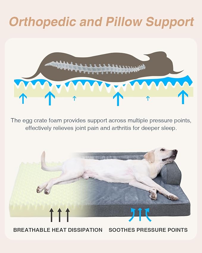 KSIIA Washable Dog Bed XL Senior Dog, Orthopedic Warm Soft Pet Sofa Waterproof Pet Couch with Sides, Non-Slip and Egg-Crate Foam Extra Large Beds with Removable Cover, 41x27Inch, Dark Grey