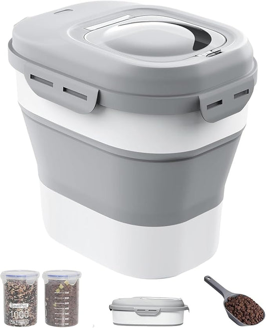 30-35 Lbs Dog Food Storage Container Collapsible Dog Food Container with Airtight Lids, Wheels, Scoop and 2pcs Food Storage Containers, Large Pet food storage for Dog, Cat