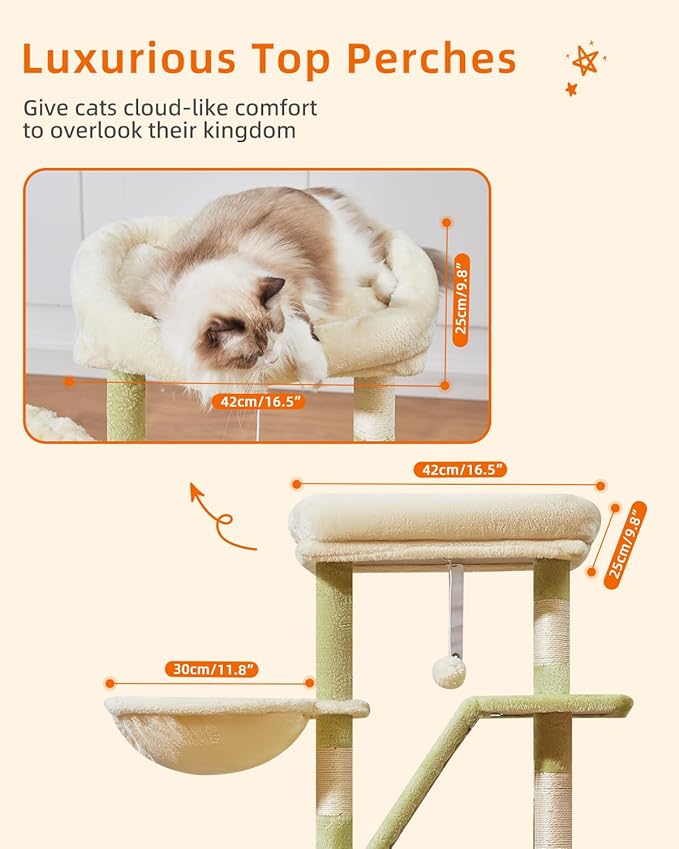 Taoqimiao Cat Tree,38.5-Inch Cat Tower for Indoor Cats,Suitable for Kittens with Luxurious cat condo with Adjustable Baskets and Luxurious Perch MS029SGB Green and Beige