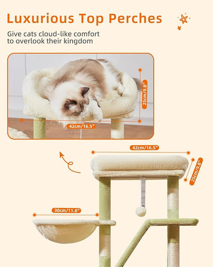 Taoqimiao Cat Tree,38.5-Inch Cat Tower for Indoor Cats,Suitable for Kittens with Luxurious cat condo with Adjustable Baskets and Luxurious Perch MS029SGB Green and Beige