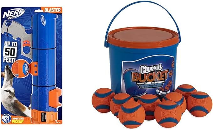 Nerf Dog Tennis Ball Blaster (16 Inch) and Chuckit! Ultra Ball (2.5" Diameter, Pack of 8)
