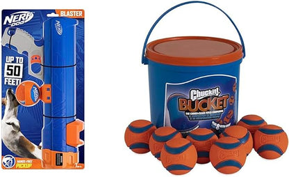 Nerf Dog Tennis Ball Blaster (16 Inch) and Chuckit! Ultra Ball (2.5" Diameter, Pack of 8)