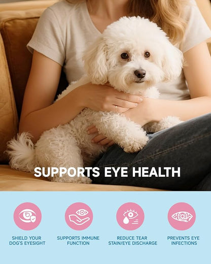 Dog Tear Stain Supplement - Tear Stain Remover for Dogs, Eye Vision & Immune Support, Lutein,Chamomile, Vitamin, Probiotic,100g, Chicken Flavor, Tear Stain Supplement for White Dog