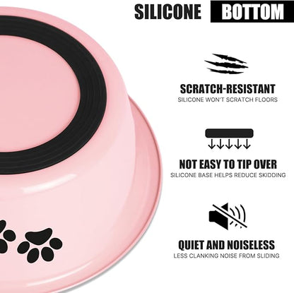 Stainless Steel Dog Bowls, Nonslip Rubber Bottom No Spill Proof Skid Metal Insulated Dog Bowls for Large Medium Small Breed Dogs (Pink, 6.6 Cups/53 OZ)