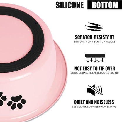 Stainless Steel Dog Bowls, Nonslip Rubber Bottom No Spill Proof Skid Metal Insulated Dog Bowls for Large Medium Small Breed Dogs (Pink, 3.6 Cups/29 OZ)