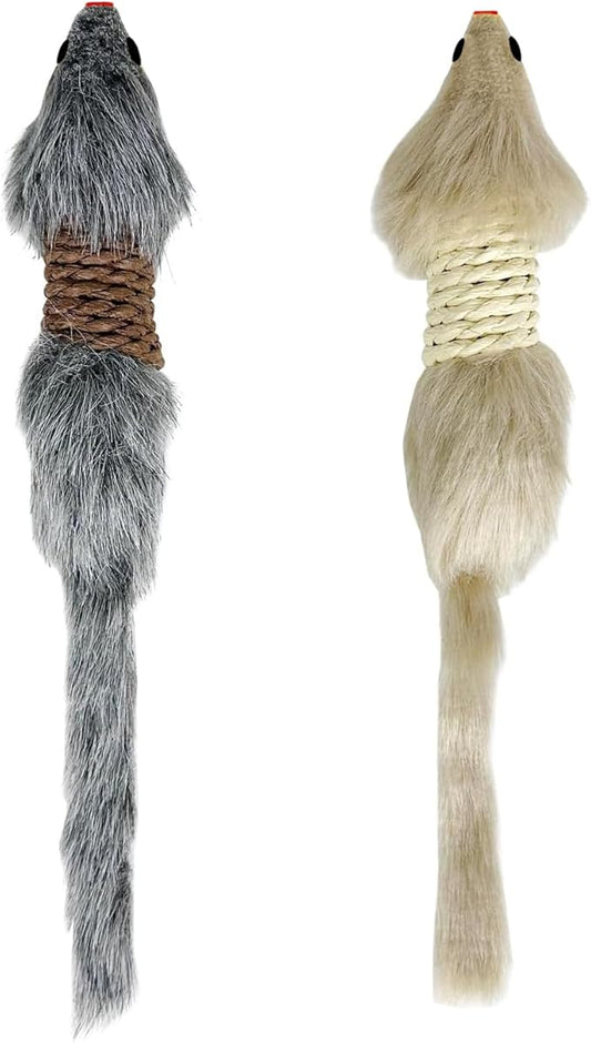 TTcat 2Pcs Cat Mice Toys,Faux Fur Cat Kicker Toys Large Mice with Long Tail Without Catnip, Interactive Catch Play Mouse Toy for Indoor Cats and Kittens.