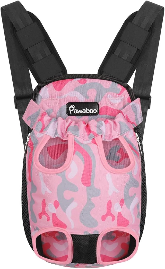 Pawaboo Pet Carrier Backpack, Adjustable Pet Front Cat Dog Carrier Backpack Travel Bag, Legs Out, Easy-Fit for Traveling Hiking Camping for Small Medium Dogs, Large Size, Pink Camouflage
