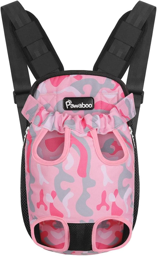 Pawaboo Pet Carrier Backpack, Adjustable Pet Front Cat Dog Carrier Backpack Travel Bag, Legs Out, Easy-Fit for Traveling Hiking Camping for Small Medium Dogs Cats Puppies, Small, Pink Camouflage