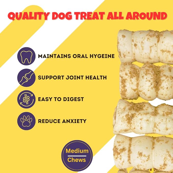 Woofley's 5-6" Bully Dusted Beef Cheek Roll - (20 Count)- Beef Cheek Rolls for Dogs - Long Lasting Natural Dog Chews