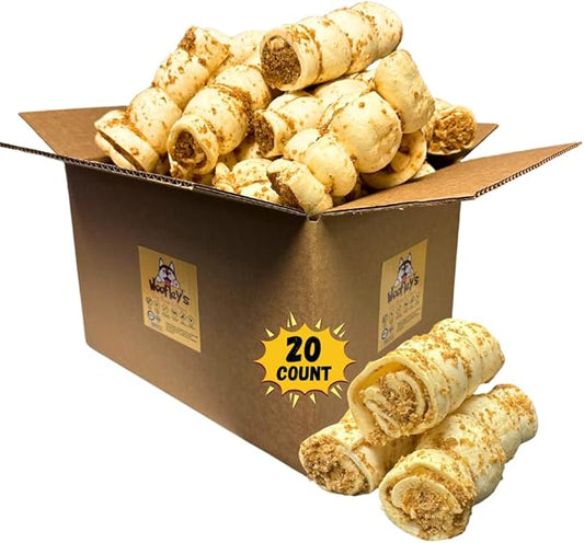 Woofley's 5-6" Bully Dusted Beef Cheek Roll - (20 Count)- Beef Cheek Rolls for Dogs - Long Lasting Natural Dog Chews