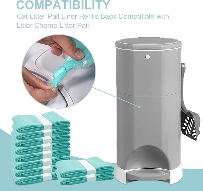 Cat Litter Pail Liner Refills Bags Compatible with Litter Champ Litter Pail, Lightly Scented, Green, 10 Count