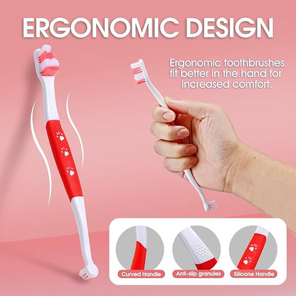 Dog Toothbrush – Newly Upgraded Dual-Head Design with 60° Wavy Bristles – Gently Surrounds Teeth for Deep Cleaning and Plaque Removal – Non-Slip Handle, Ideal for Daily Pet Dental Care (Red, 1-Pack)
