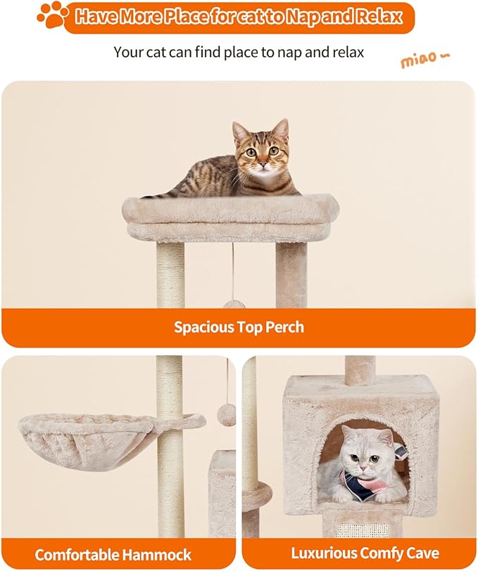 FISH&NAP Cute Cat Tree Kitten Cat Tower for Indoor Cat Condo Sisal Scratching Posts with Jump Platform Cat Furniture Activity Center Play House Beige