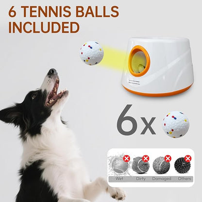 Automatic Ball Launcher for Dogs with 6pcs 2.3 Inch Etpu Tennis Balls,Thrower Distance 20-45ft,interacive Dog Toys for Indoor/Outdoor for Small Or Medium Dogs