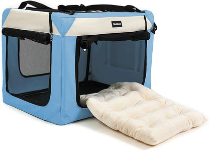 Large Cat Carrier Collapsible Travel Dog Crate Portable Soft-Sided Pet Kennel with Super Soft Warm Plush Pillow for Indoor and Outdoor 20x14x14in,Sky Blue