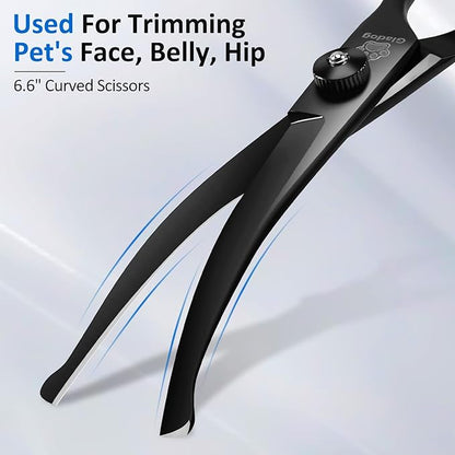 Dog Grooming Scissors Kit with Safety Round Tips, GLADOG Professional 6 in 1 Grooming Scissors for Dogs, Sharp and Heavy-duty Dog Grooming Shears for Dogs Cats