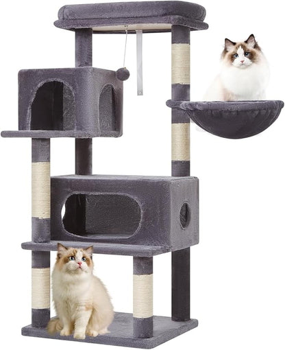 Taoqimiao Cat Tree,49-Inch Cat Tower for Indoor Cats,2 Luxurious cat condo with Adjustable Large Hanging Baskets and Large Luxurious Perch Smoky Gray MS029LG