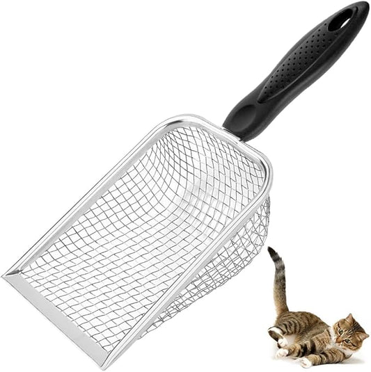 Metal Cat Litter Scoop,Sturdy Litter Cleaner Corner Shovel,Stainless Steel Mesh Litter Shovel,Easy to Clean Reptile Terrarium Sand Waste(Black)-Christmas