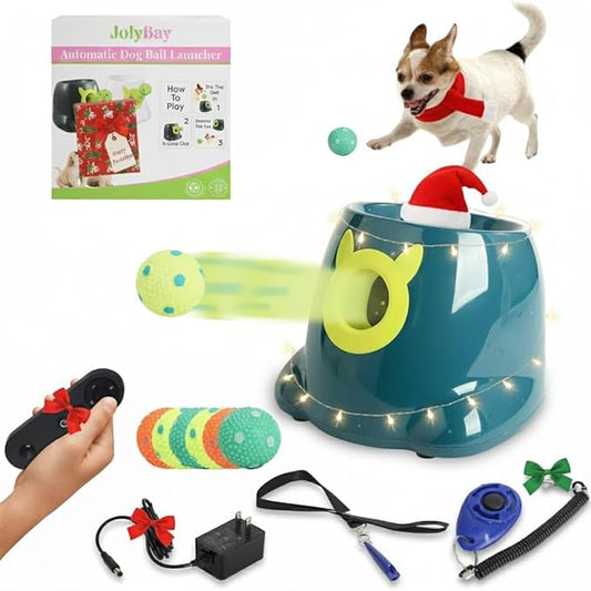 Auto Small Dog Ball Thrower for Small & Medium Dogs | Remote Control Launcher Toy with 6 Balls & Accessories – Indoor & Outdoor Use | Dual Power Options – Super Blue