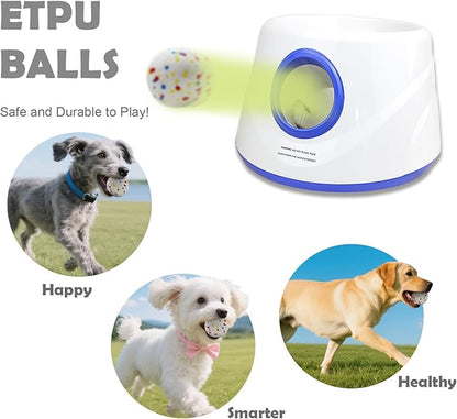 Automatic Dog Ball Launcher, Upgraded Interactive Dogs Balls Thrower for Small Dogs, Distance Adjustable Mental Stimulating Dog Toys with 4 Durable Etpu Balls 2.2 Inch (Blue)