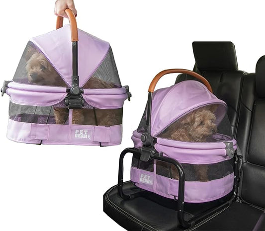 Pet Gear No-Zip View 360 Ultra Lite Pet Safety Carrier & Car Seat for Small Dogs & Cats Push Button Entry, 15", Bright Lilac