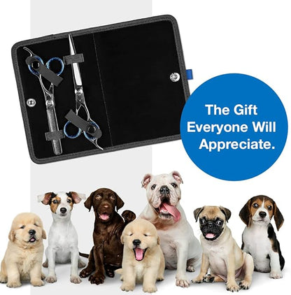 Laazar Pet Grooming Set - 7" Straight Pet Grooming Scissors & 6.5" Pet Thinning Shears with 42 Teeth | Professional Dog Scissors Kit | Use as Cat and Dog Shears