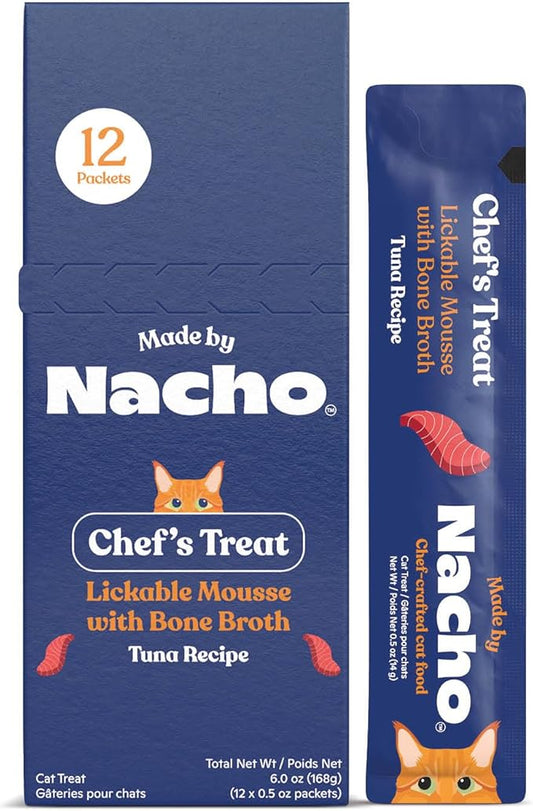 Made by Nacho Lickable Cat Treats Mousse Tubes 12 Count with Bone Broth Tuna Recipe (.5 oz) No Grains, Corn, Wheat or Soy