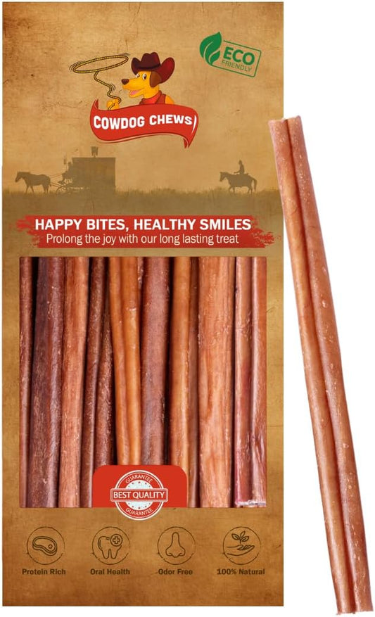 Cowdog Chews Beef Bully Stick: Odor-Free, Fully Digestible Beef Collagen Chews (9-12", 25 Count) - Natural, Grain-Free, Long-Lasting Collagen Bully Stick Substitute for All Dog Breeds
