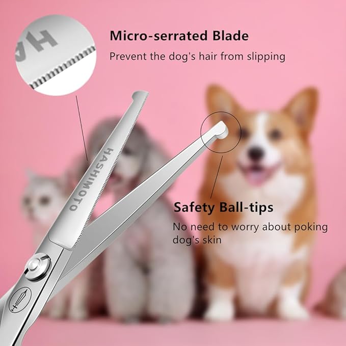 HASHIMOTO Small Dog Grooming Scissors with Rounded Tips, 5.0 inch, Straight Blade with Micro-Serrated, Designed for Trimming around the Eyes,Ears,Nose and Paws.