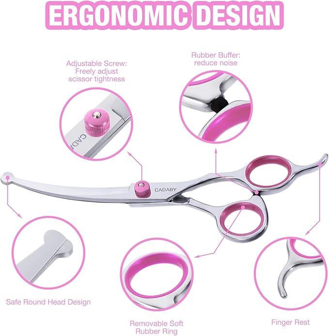 Dog Grooming Scissors Kit with Safety Round Tips, 3 in 1 Professional Dog Grooming Scissors, 4CR Stainless Steel Pet Grooming Shears, Sharp and Durable, Pink
