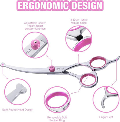 Dog Grooming Scissors Kit with Safety Round Tips, 3 in 1 Professional Dog Grooming Scissors, 4CR Stainless Steel Pet Grooming Shears, Sharp and Durable, Pink