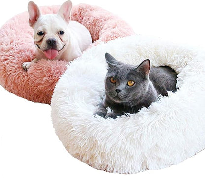 BODISEINT Modern Soft Plush Round Pet Bed for Cats or Small Dogs, Mini Medium Sized Dog Cat Bed Self Warming Autumn Winter Indoor Snooze Sleeping Cozy Kitty Teddy Kennel (20” D x 8'' H, Pink)