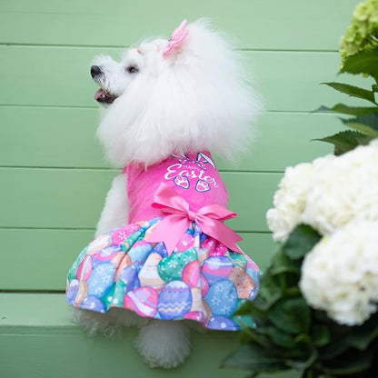 CuteBone Happy Easter Eggs Dog Dress Velvet for Small Dogs Girl Pink Puppy Dresses Dog Clothes CVA18XS-D