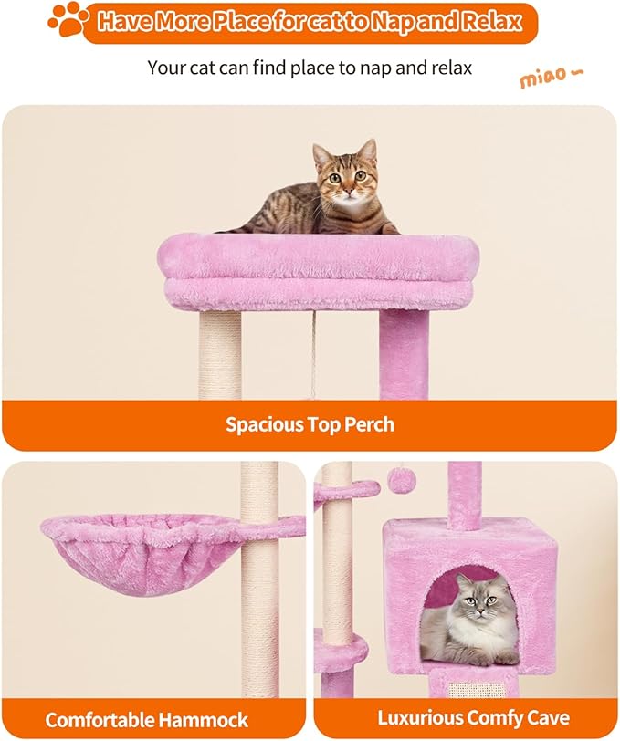 FISH&NAP Cute Cat Tree Kitten Cat Tower for Indoor Cat Condo Sisal Scratching Posts with Jump Platform Cat Furniture Activity Center Play House Pink