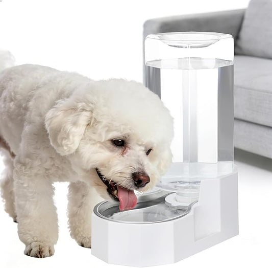 Sfozstra Dog Water Bowl Dispenser: 7L Large White Gravity Stainless Steel Bowl - Without Filter - Pet Feeder for Pets Indoor/Outdoor Use by Owners
