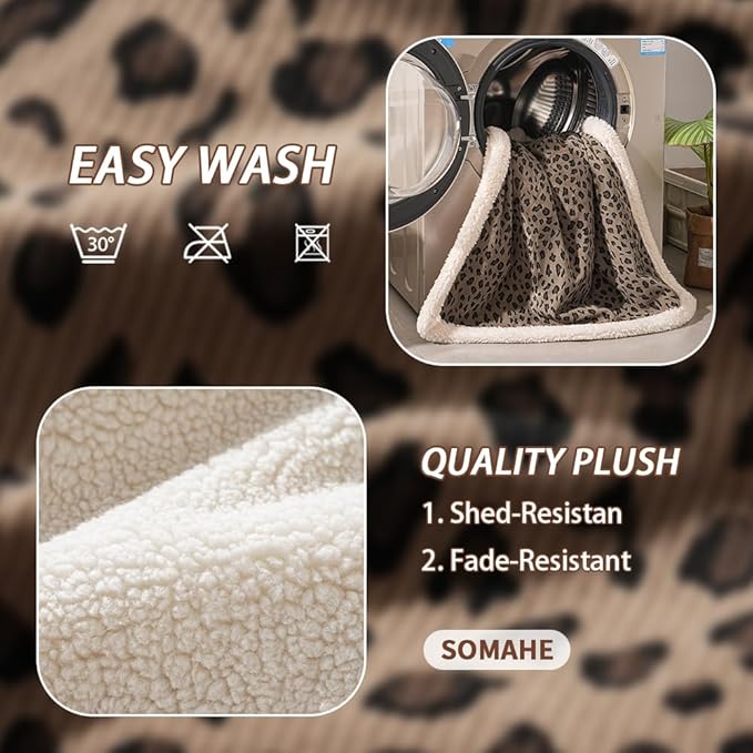 Cat Blankets for Indoor Cats Super Soft Plush Faux Fur Kitten Blankets Machine Washable Reversible Pet Throw Protector for Couch Furniture Leopard Print Blanket 28"X 22" in Brown