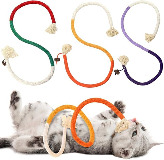PAZ'S GIFT Cat Chew Toys - Kick & Rope Toys for Indoor Cat Interaction & Teething - 3 Pack