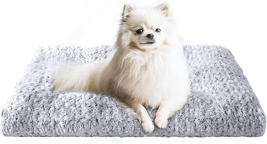 JOLLYVOGUE Washable Dog Bed for Crate, Deluxe Rose Plush Dog Crate Beds for Small Medium Large Size Dogs, Anti-Slip Soft Comfy Pet Kennel Pad, Fits Kennel Cage and Cat Bed Mat, 23" X 18", Gray