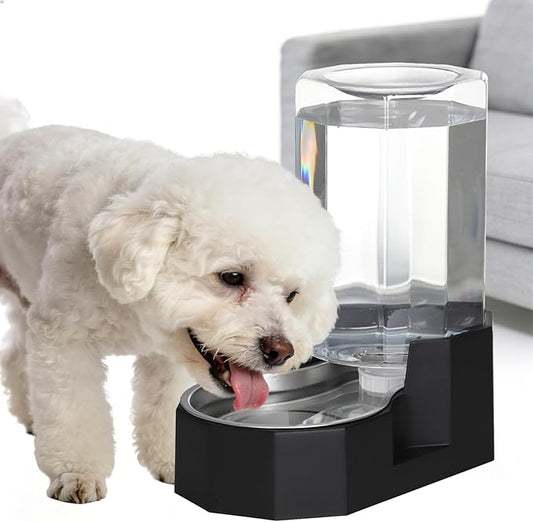 Sfozstra Dog Water Bowl Dispenser: 6L Large Black Gravity Stainless Steel Bowl - Without Filter - Pet Feeder for Pets Indoor/Outdoor Use by Owners