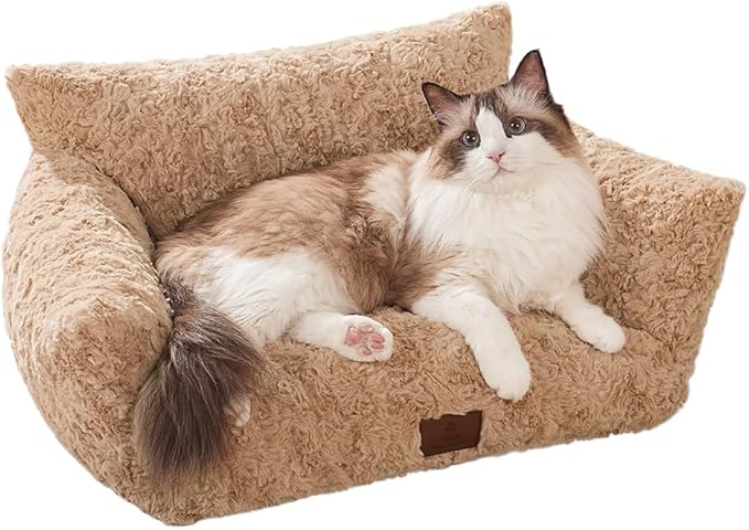 Cat Couch Beds Cat Bed for Indoor Cats Washable Dog Beds for Small Dogs & Cats with Removable Cover Fluffy Sofa with Non-Slip Bottom (18.0" L X 24.0" W X 10.0" Th) Coffee
