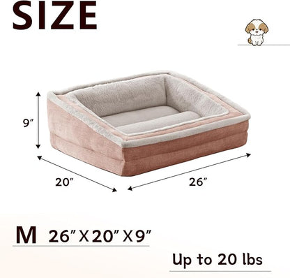 Cat Couch for Pets, Washable Cat Beds for Indoor Cats, Super Soft Plush Supportive Dog Couch Bed for Puppy and Kitten with Anti-Slip Bottom, 26inch, Pink