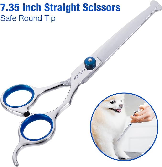 Dog Grooming Scissors with Safety Round Tips, 5 in 1 Dog Grooming Scissors Kit, 4CR Stainless Steel Professional Pet Grooming Shears for Cat, Sharp and Sturdy