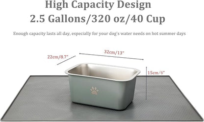 2.5 Gallons 40 Cup Non Slip Stainless Steel Large Dog Water Bowls, Outdoor Metal Dog Bowls Extra Large Breed, High Capacity Water Bowl for Big Giant Huge Dogs, Grey