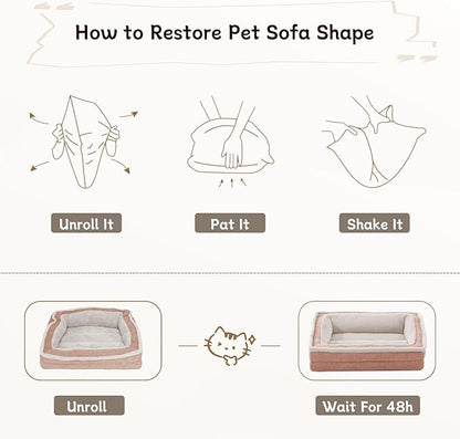 Cat Couch for Pets, Washable Cat Beds for Indoor Cats, Super Soft Plush Supportive Dog Couch Bed for Puppy and Kitten with Anti-Slip Bottom, 26inch, Pink