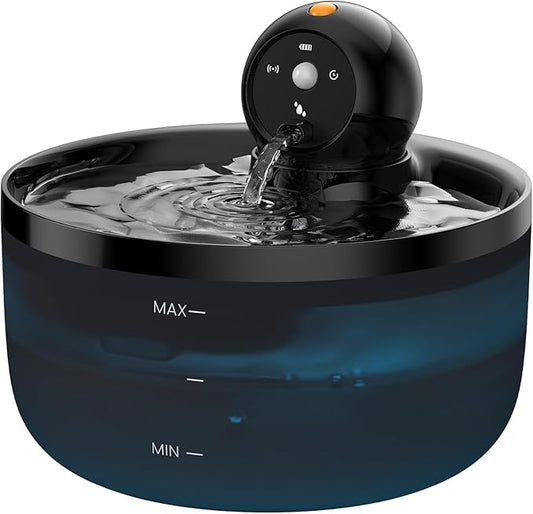 Cat Water Fountain Wireless Cordless: Cat Fountain for Drinking Battery Operated - 88oz/2.6L Black Pet Water Fountain Rechargeable - Quiet Cats Water Bowl Dispenser with Motion Sensor - Small Animals