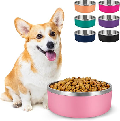 LIHONG Stainless Steel Dog Bowls for Small Medium Sized Dogs Non Slip,Insulated Dog Bowl,Pet Bowl for Food and Water,Rustproof(40oz,Pink)