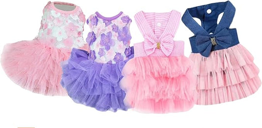 Dog Dresses, Fashion Pet Dog Clothes, Striped Mesh Puppy Dogs Princess Dresses (Purple/Pink(4pack), Small)