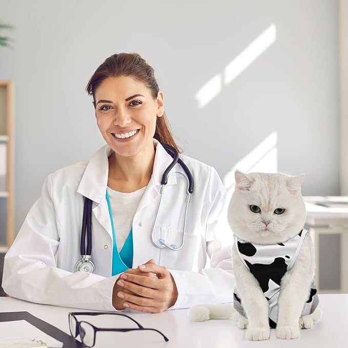 Avont Cat Recovery Suit - Kitten Onesie for Cats After Surgery, Cone of Shame Alternative Surgical Spay Suit for Female Cat, Post-Surgery or Skin Diseases Protection -Cow(M+)